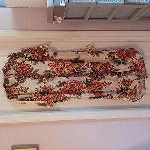 Farm Rio Floral Cover-Up Dress Caftan Front & Side Slits raw hem sleeves sz L